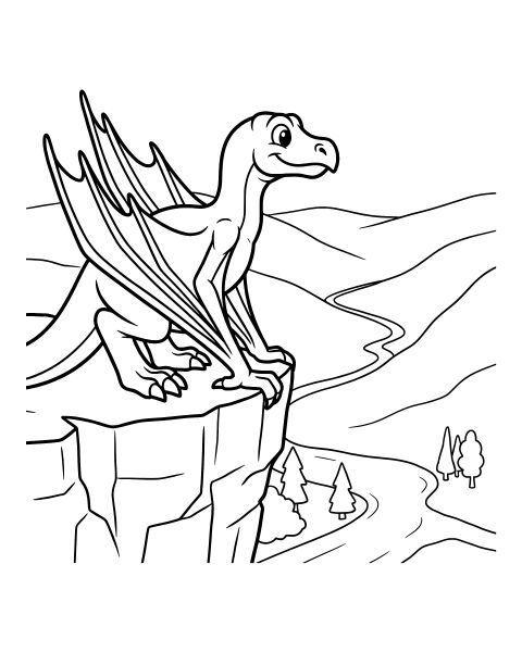 Smiling Dragon on Cliff Coloring Page