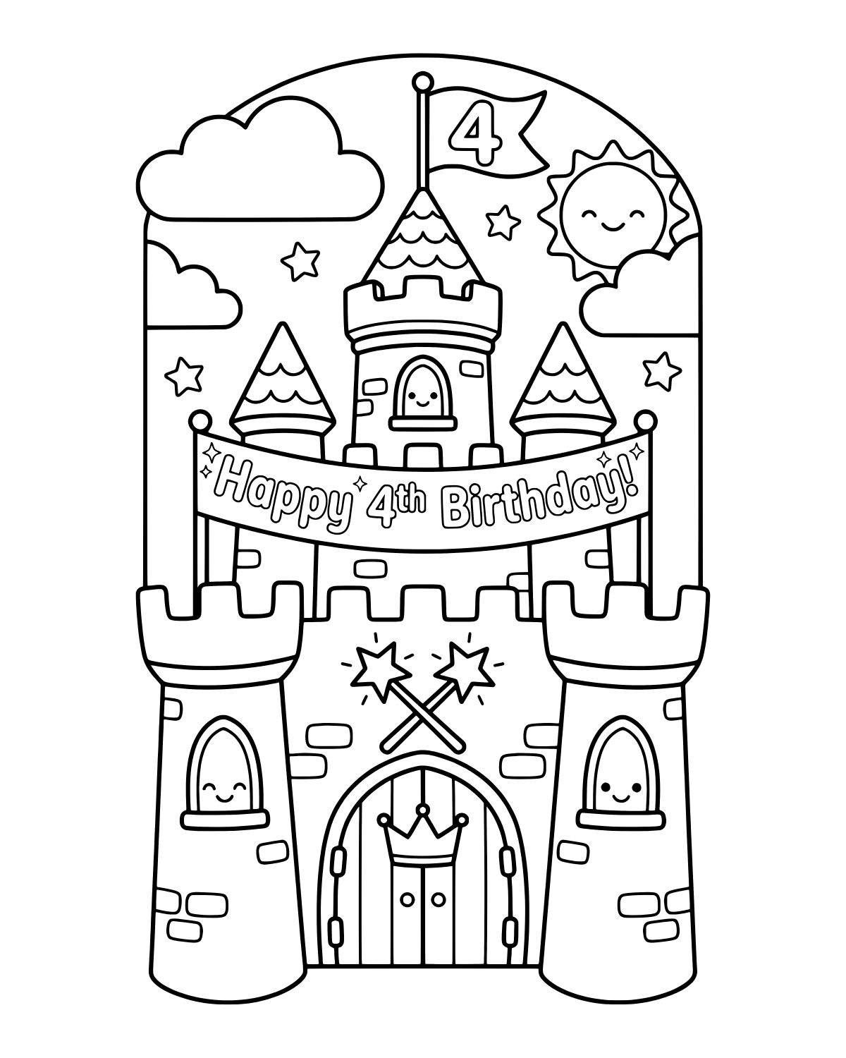 Birthday Castle Banner Coloring Page
