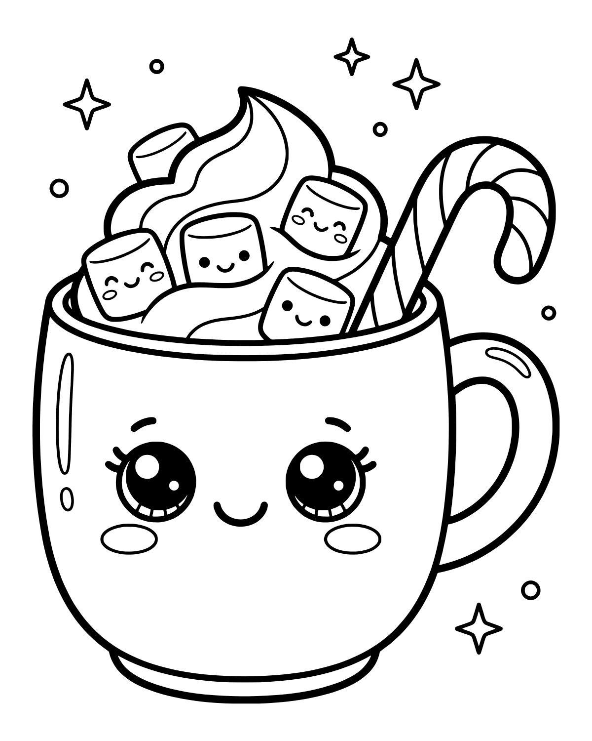Kawaii Hot Cocoa Coloring Page