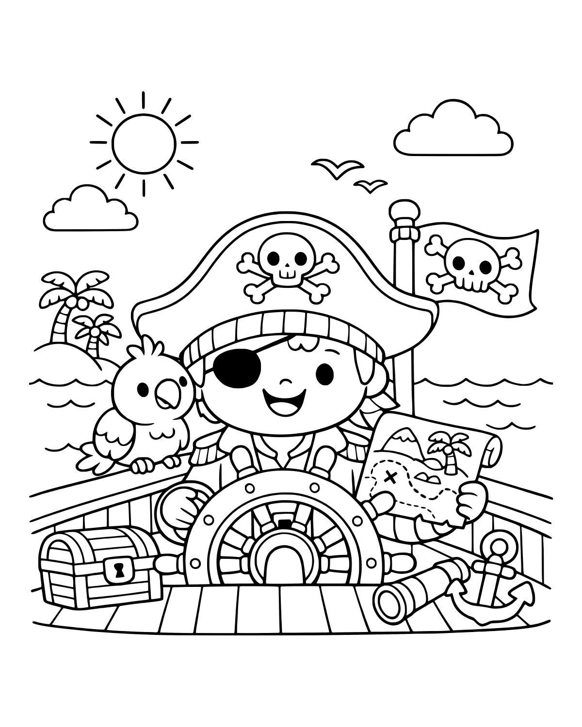 Pirate Captain Adventure Coloring Page