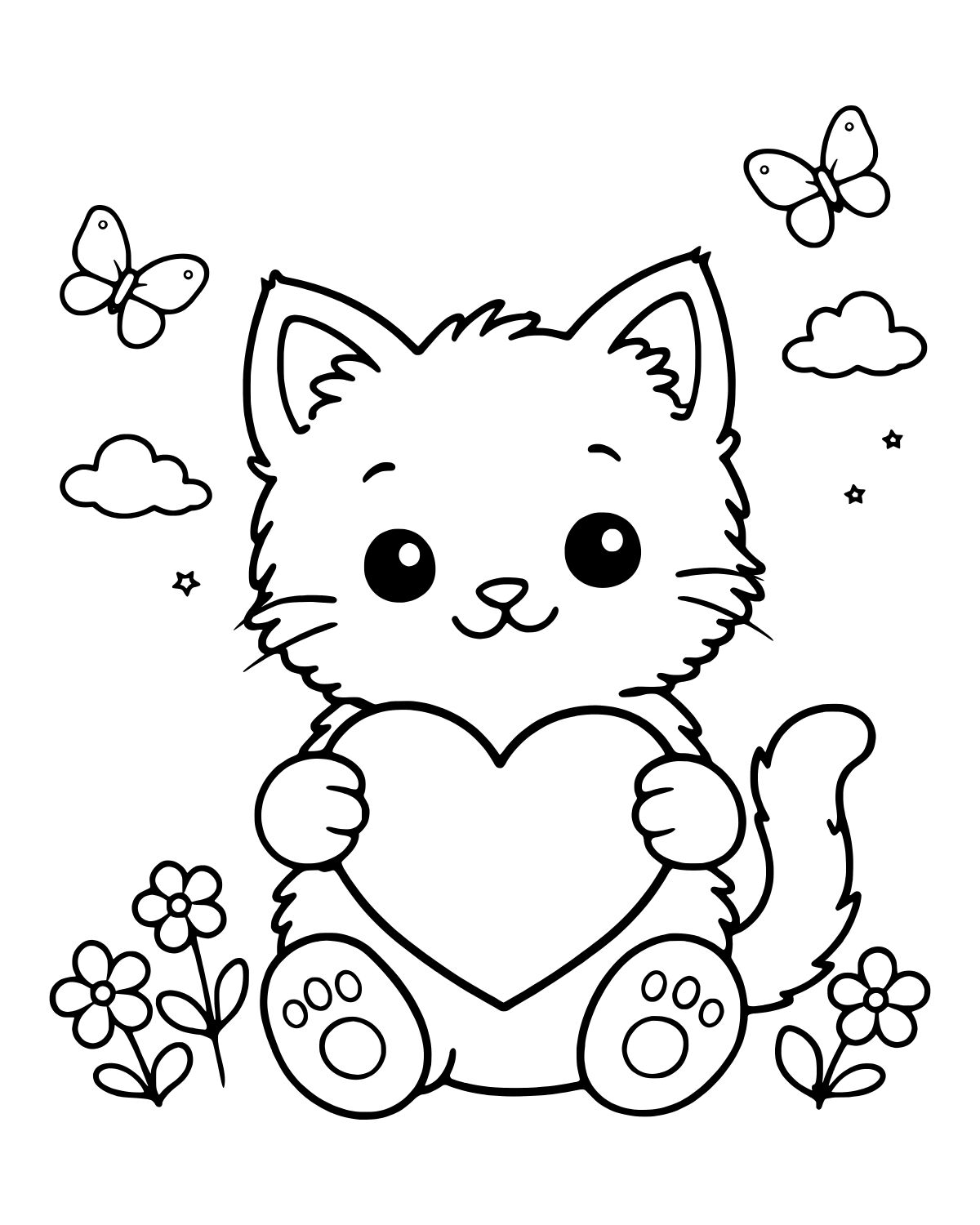 Cute Kitten Heart Coloring Page