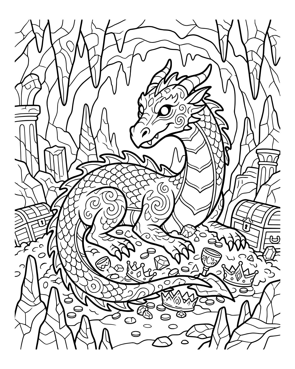 Dragon Treasure Cave Coloring Page