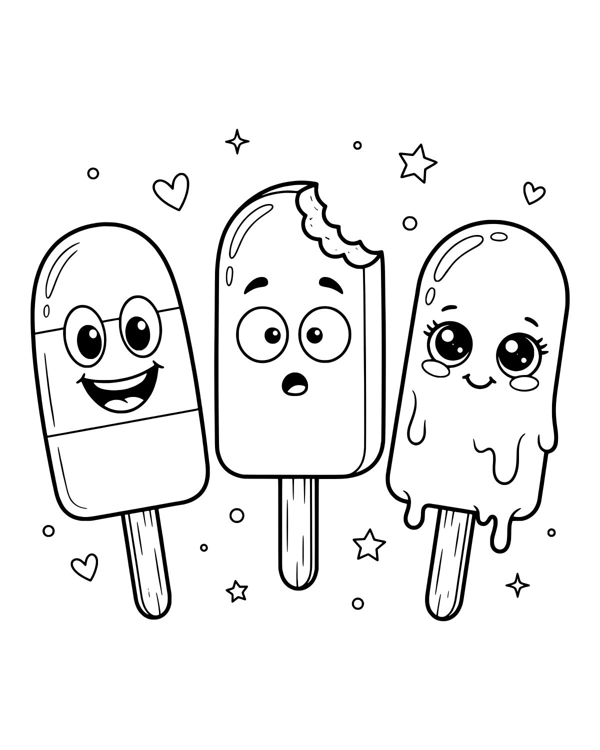 Cute Popsicle Trio Coloring Page