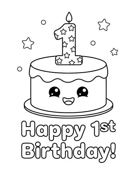 First Birthday Cake Coloring Page