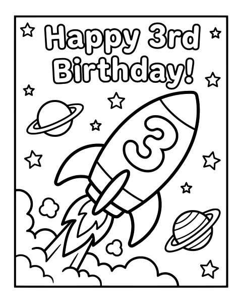 Third Birthday Rocket Coloring Page