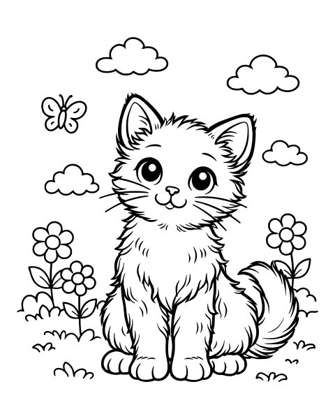 Cute Fluffy Kitten Coloring Page