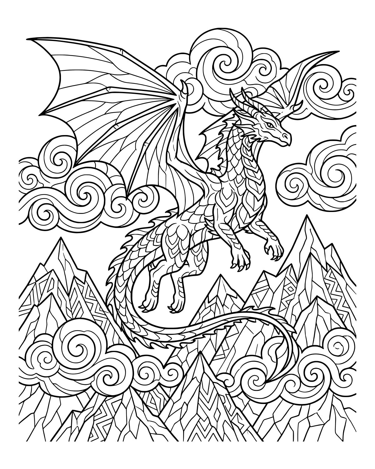 Flying Mountain Dragon Coloring Page