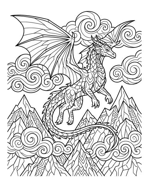Flying Mountain Dragon Coloring Page