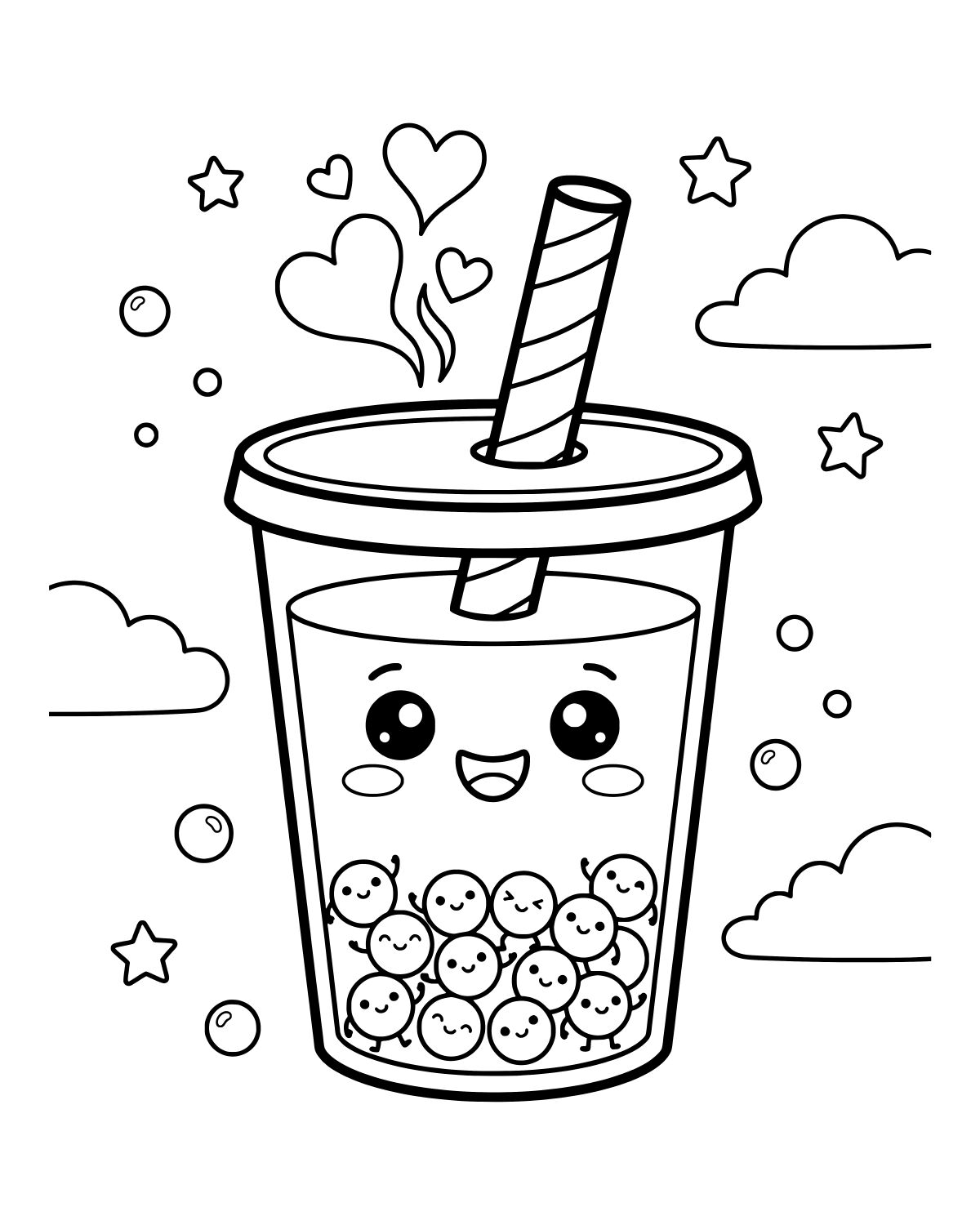Cute Boba Tea Cup Coloring Page