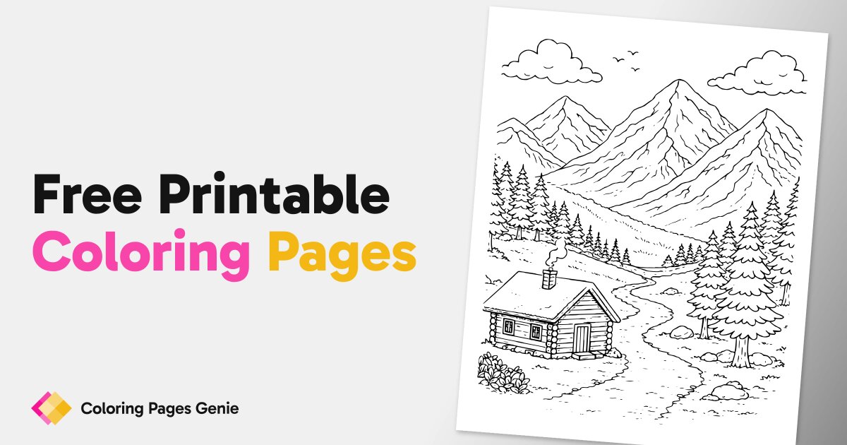 Mountain Cabin Landscape Coloring Page for Kids