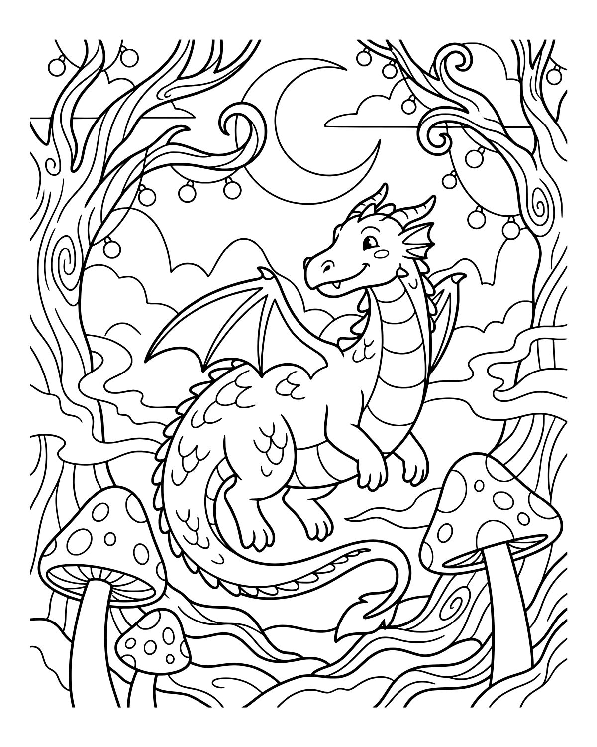 Cute Forest Dragon Coloring Page