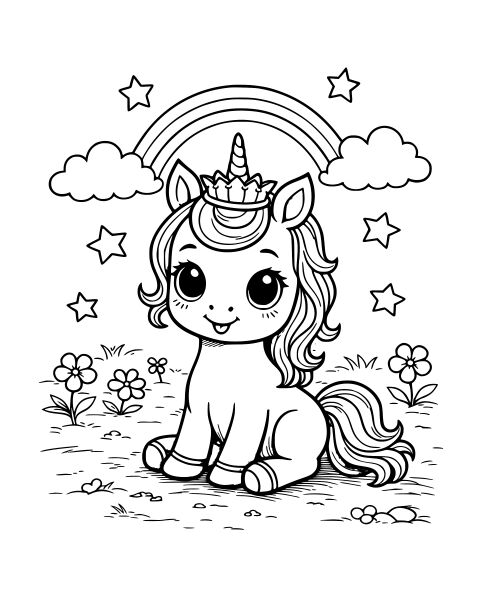 Rainbow Baby Unicorn Coloring Page
