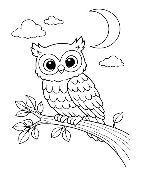 Cute Night Owl Coloring Page