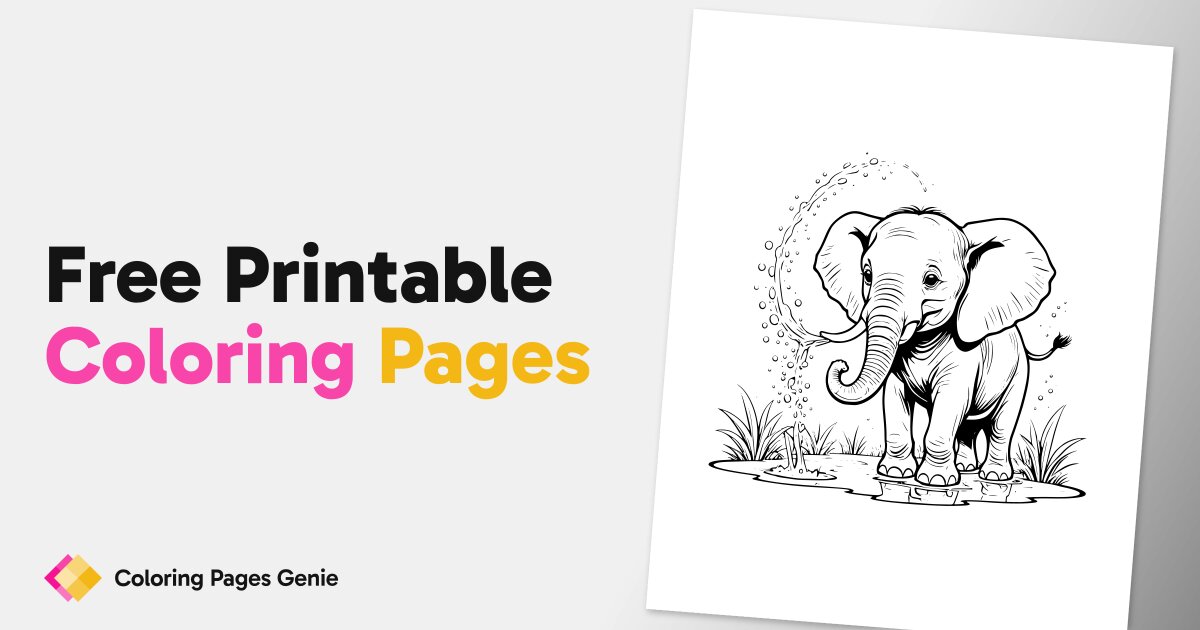 Cute Elephant Drinking Water Coloring Page - Free Printable Coloring Page