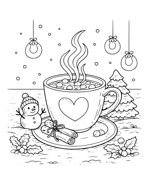 Cozy Winter Hot Cocoa Coloring Page