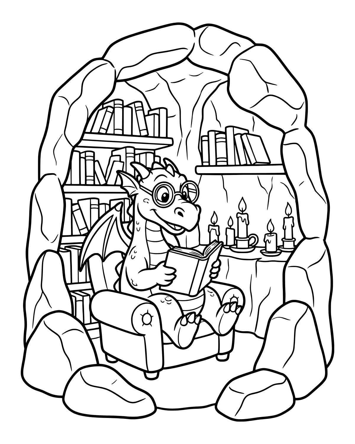 Dragon Reading Book Coloring Page