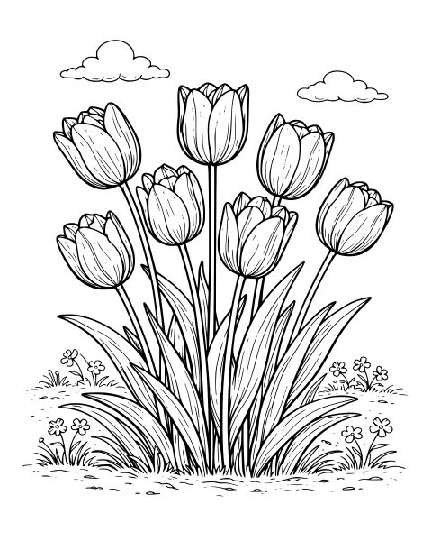 Spring Tulip Garden Coloring Page