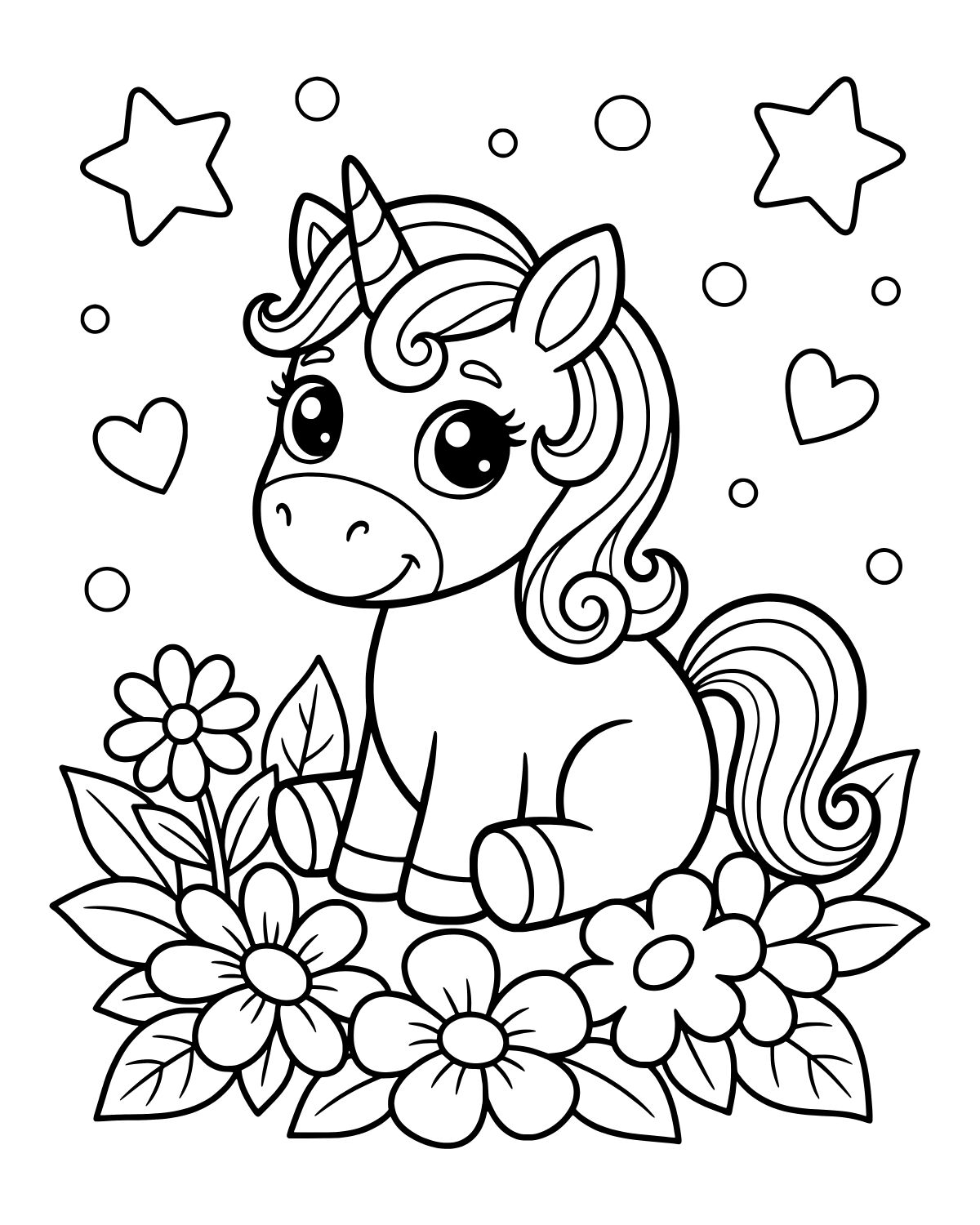 Sweet Little Unicorn Coloring Page