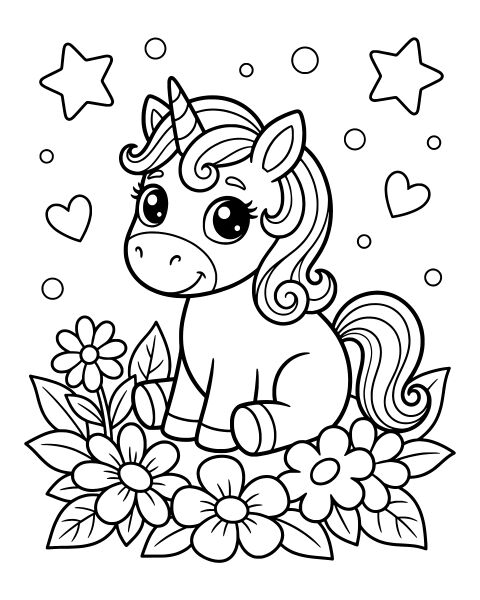 Sweet Little Unicorn Coloring Page