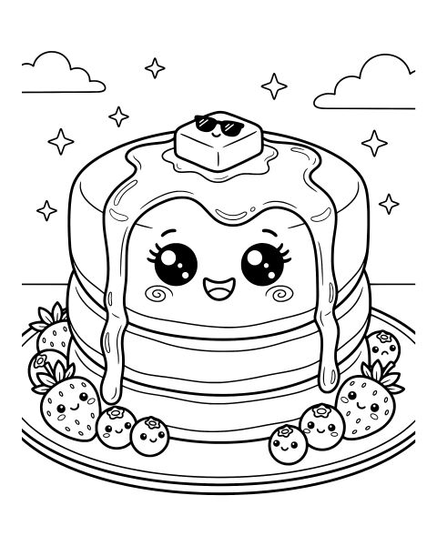 Kawaii Pancake Stack Coloring Page