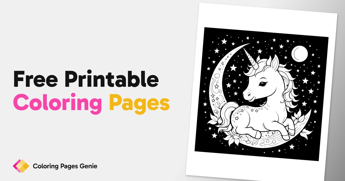Unicorn on Crescent Moon coloring page for kids