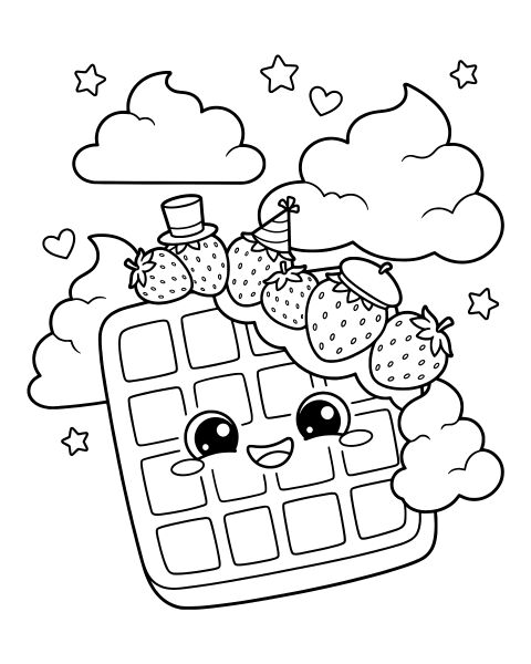Cute Strawberry Waffle Coloring Page