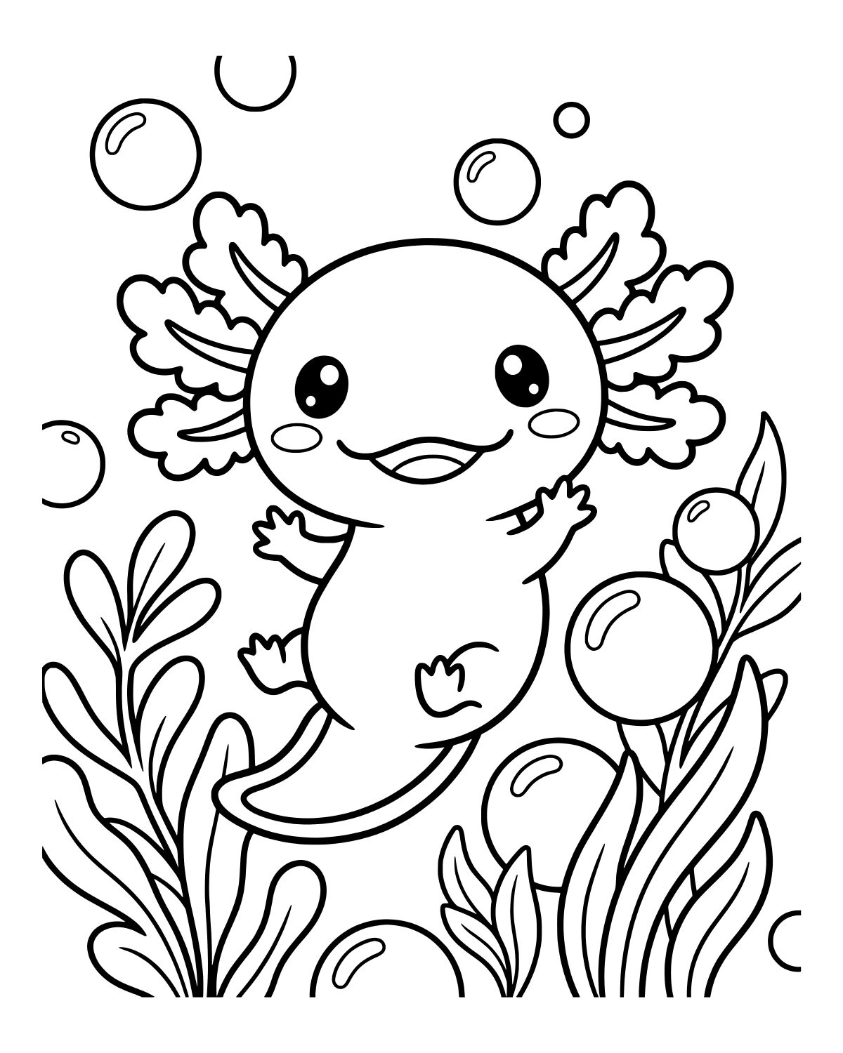 Cute Axolotl Swimming Coloring Page