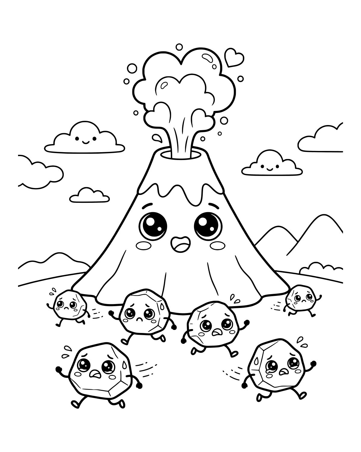 Cute Volcano Eruption Coloring Page
