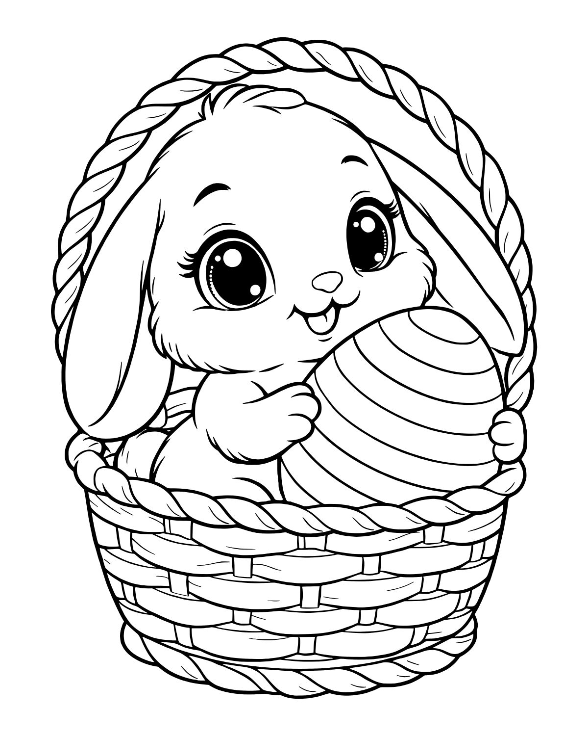 Bunny Basket Egg Coloring Page