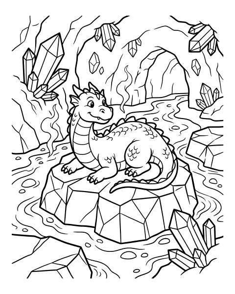 Cute Dragon Cave Coloring Page