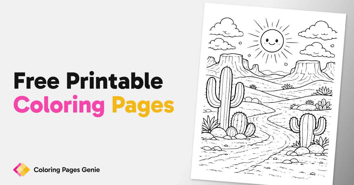 Sunny Desert Landscape Coloring Page for Kids
