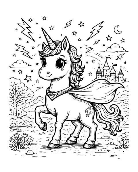 Superhero Unicorn Adventure Coloring Page
