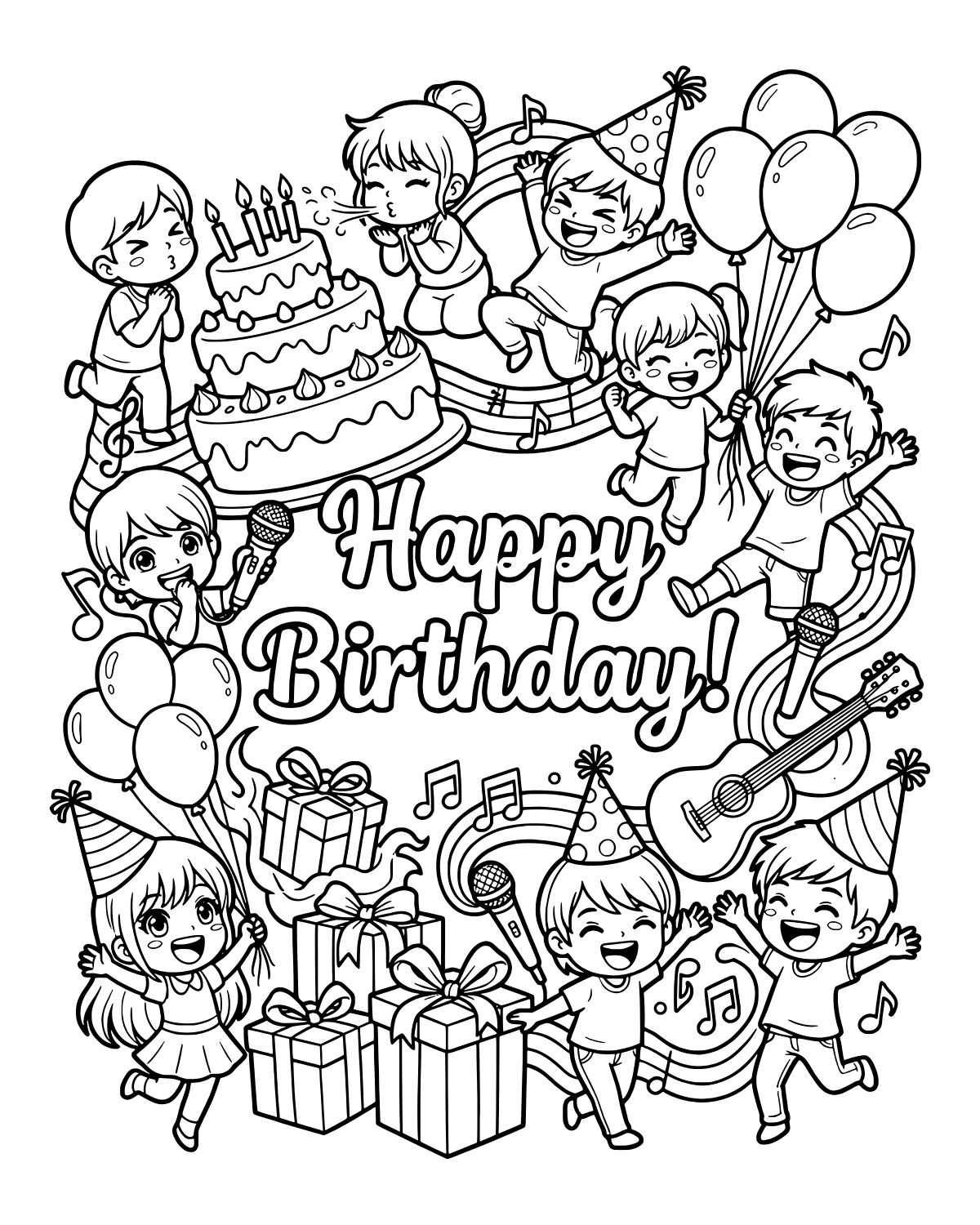 Happy Birthday Party Coloring Page