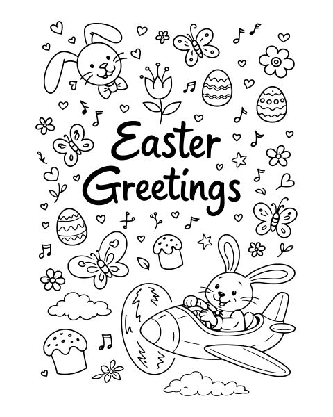 Easter Bunny Greetings Coloring Page