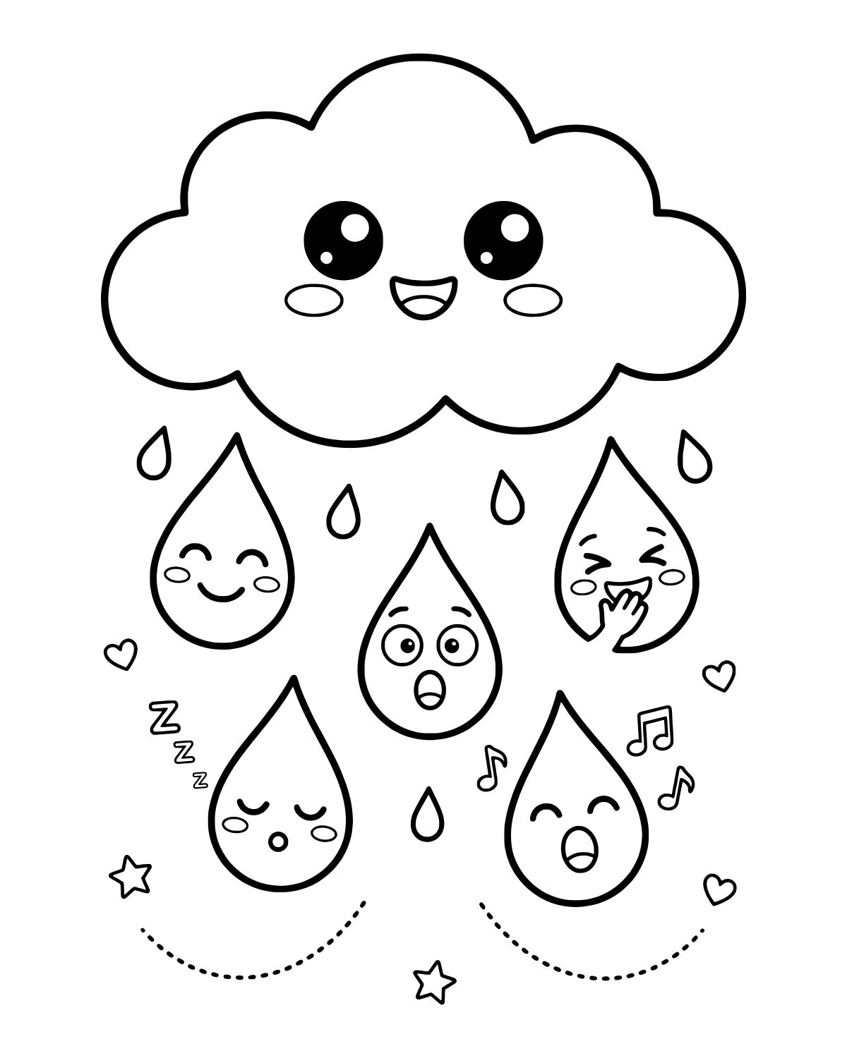 Cute Rain Cloud Coloring Page
