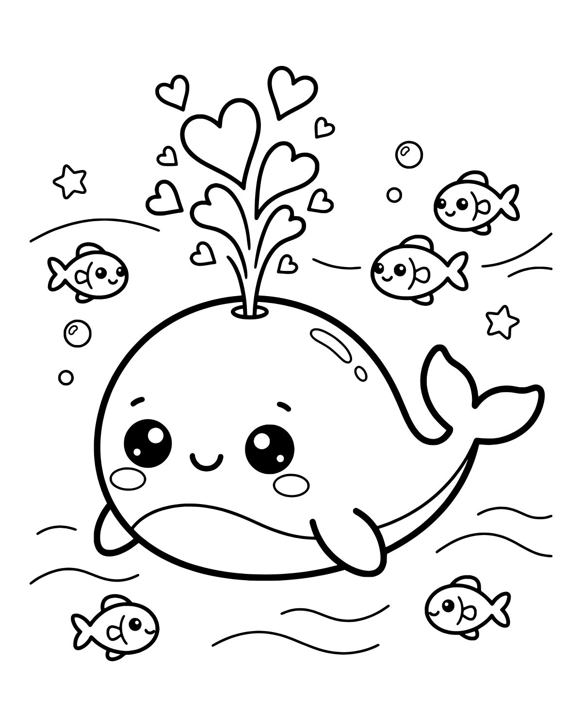 Cute Whale Splash Coloring Page