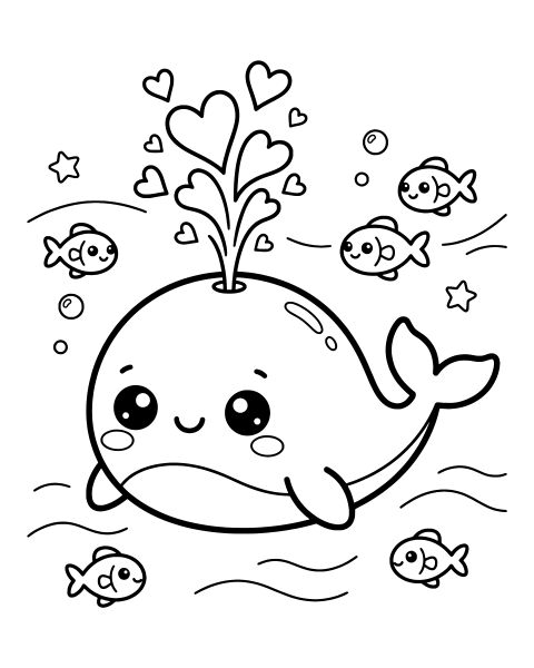 Cute Whale Splash Coloring Page