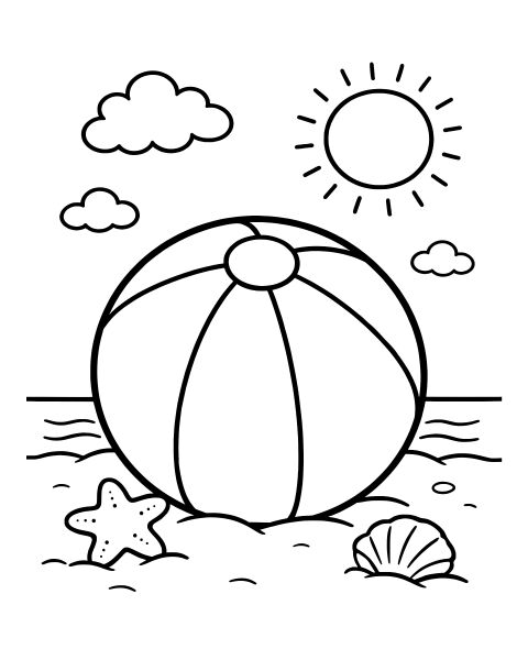 Beach Ball Scene Coloring Page