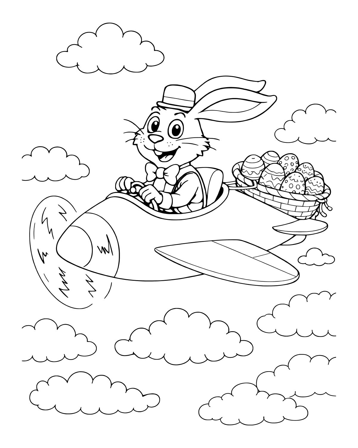 Easter Bunny Airplane Coloring Page