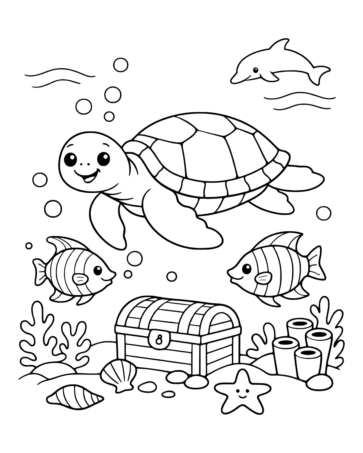 Cute Sea Turtle Coloring Page