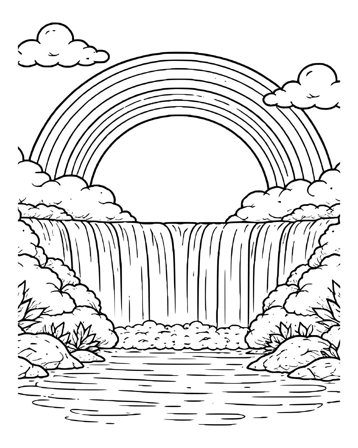 Rainbow Waterfall Landscape Coloring Page