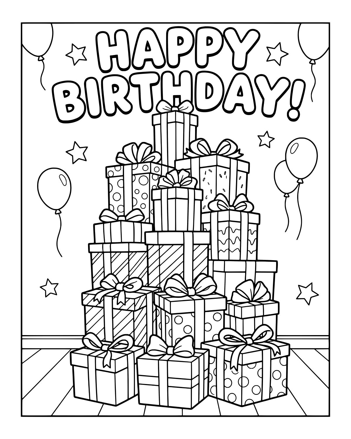 Birthday Gift Stack Coloring Page
