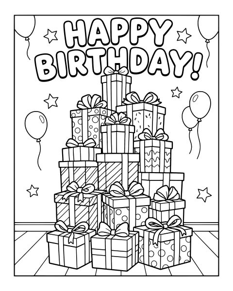 Birthday Gift Stack Coloring Page
