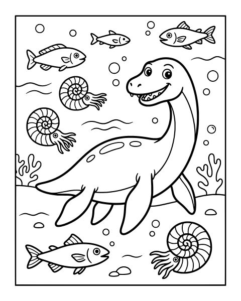 Cute Plesiosaurus Underwater Coloring Page