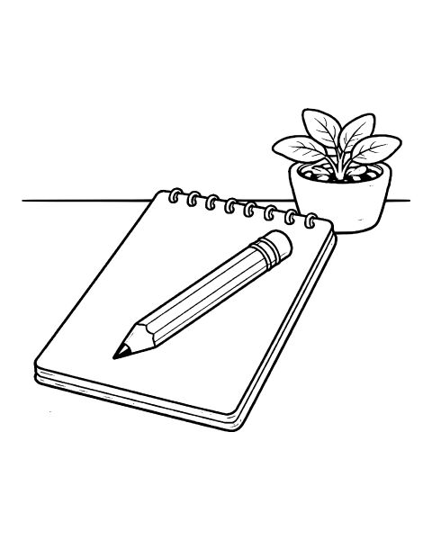 Notebook Pencil Desk Coloring Page