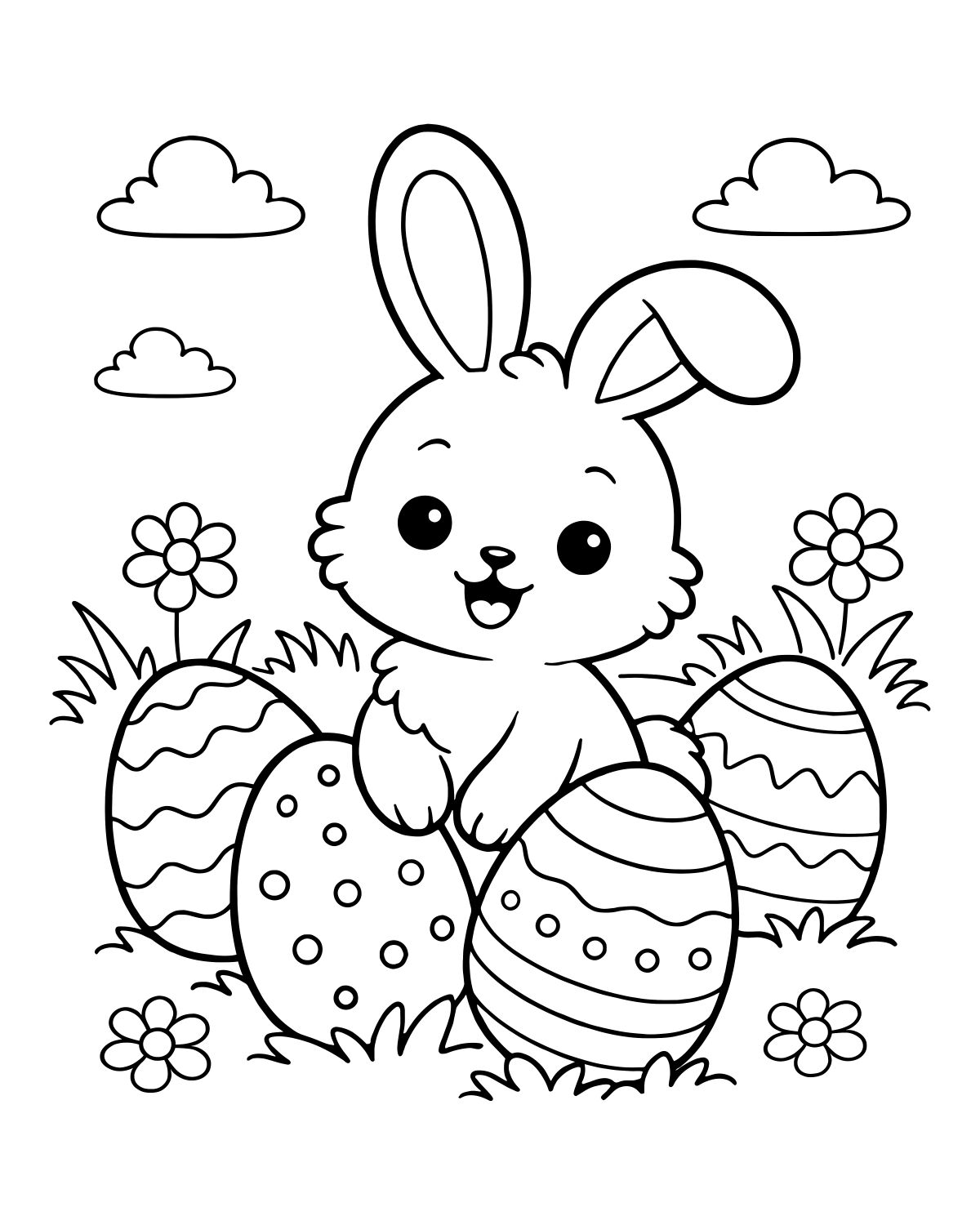 Bunny with Easter Eggs Coloring Page