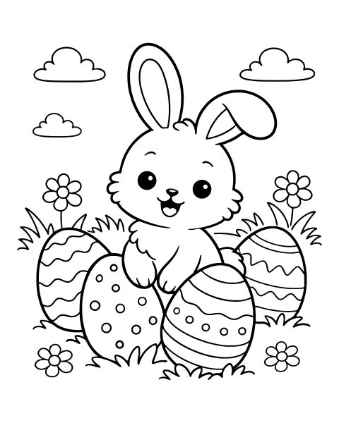 Bunny with Easter Eggs Coloring Page