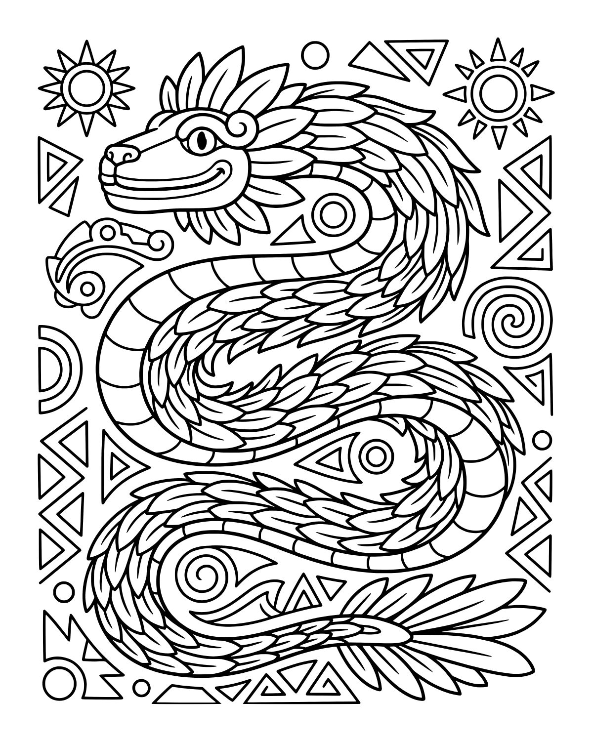Feathered Serpent Dragon Coloring Page