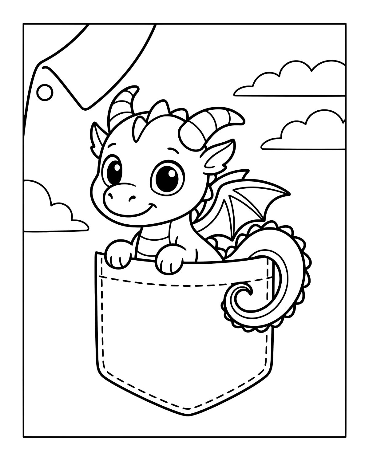 Baby Dragon Pocket Coloring Page