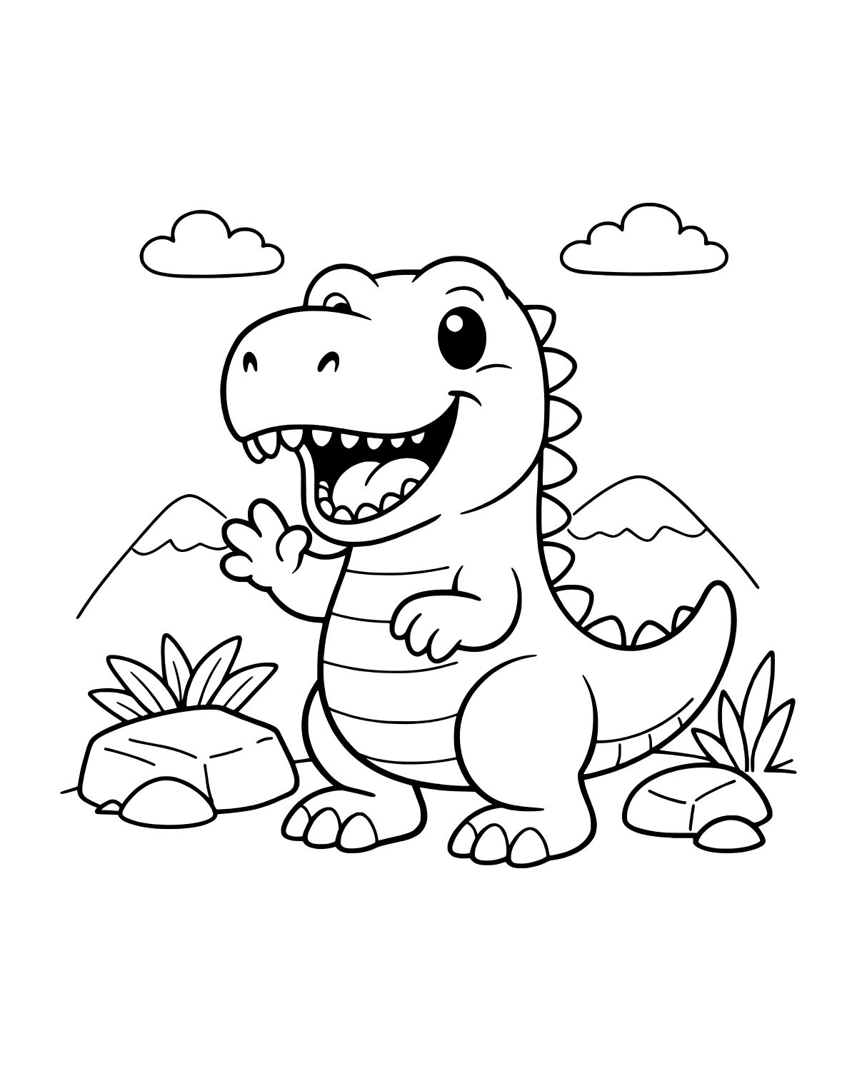Cute Smiling Dinosaur Coloring Page